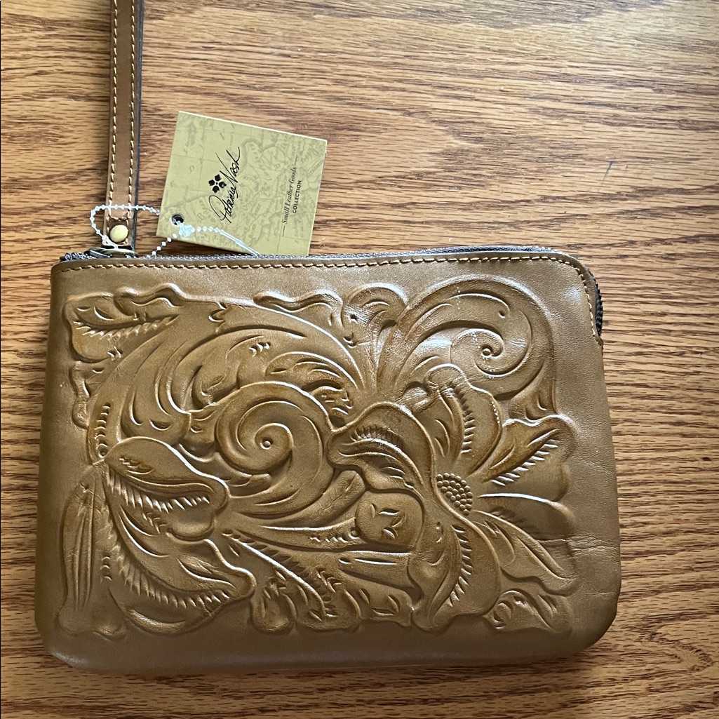 Patricia Nash Tooled Leather Wristlet In Tan